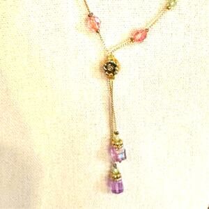 Dabby Reid Heidi Necklace Pink Swarovski Crystal Gold Plated Y Drop Jewelry